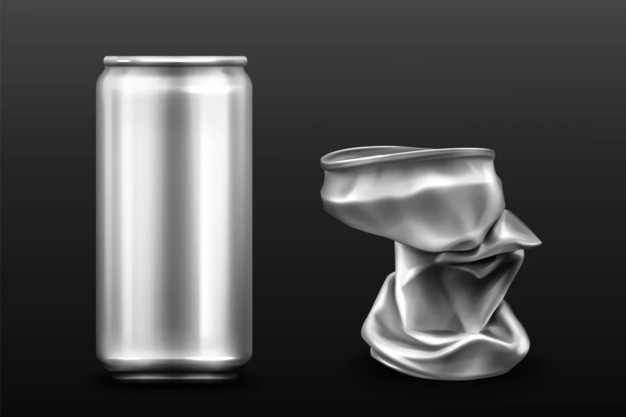 3D illustration of an uncrushed and crushed can