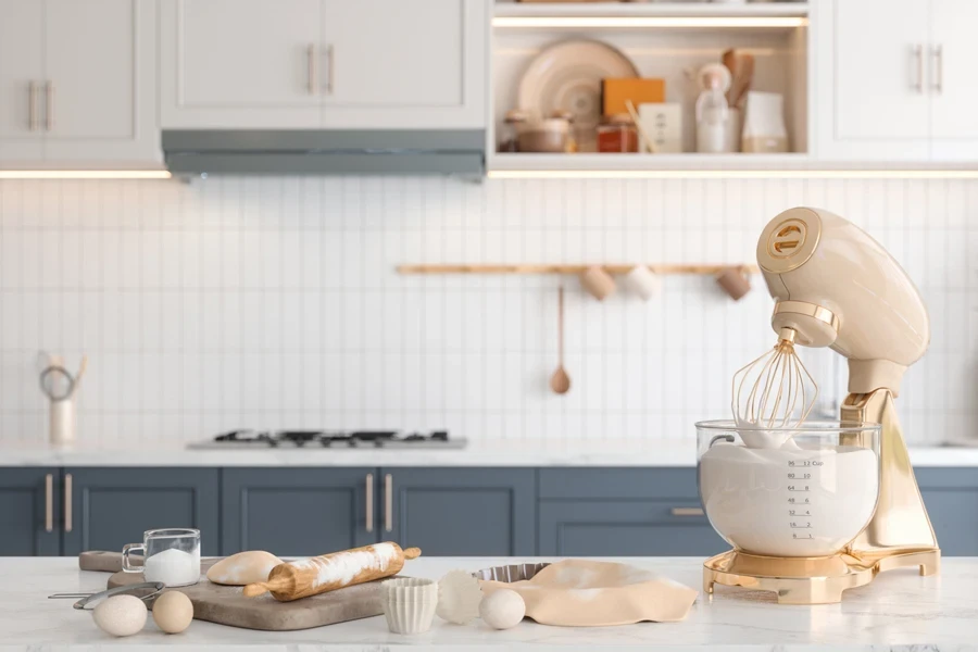 A stand mixer on a kitchen counter