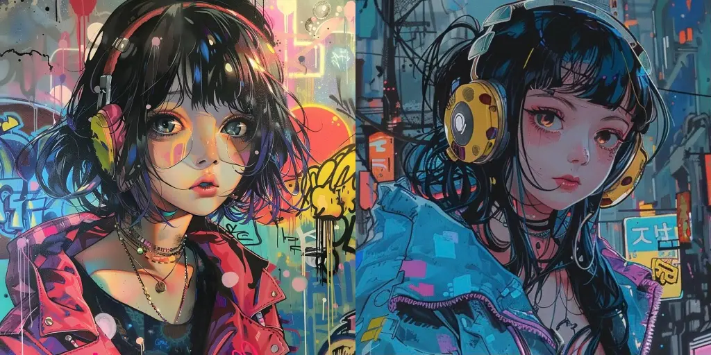 Image générée par l'IA d'une fille dans un style street art.