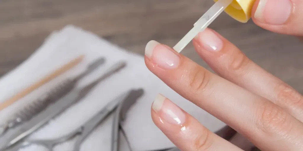 Apply oil to the cuticle. Manicure, nail care