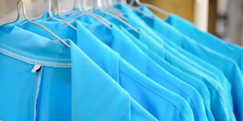 Blue Collar Jackets Hanging On A Line