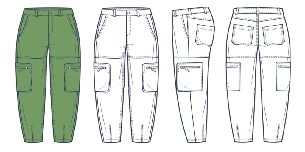 Cargo Pants technical fashion Illustration, green design