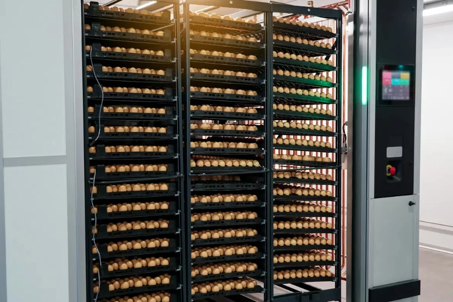 Chicken eggs in the trolley, eggs that are ready to be hatched into the hatchery