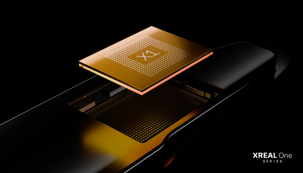 Close-up of XREAL's X1 spatial computing chip