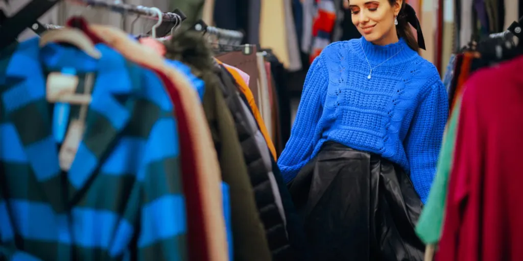 Elegant chic fashionista looking for new clothes in a store