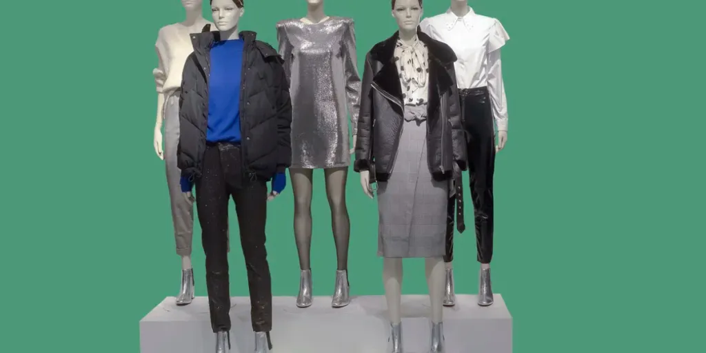 Group of female mannequins wear fashionable clothes