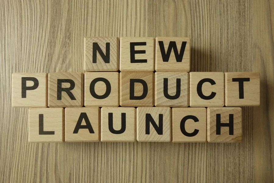 New product launch on word blocks