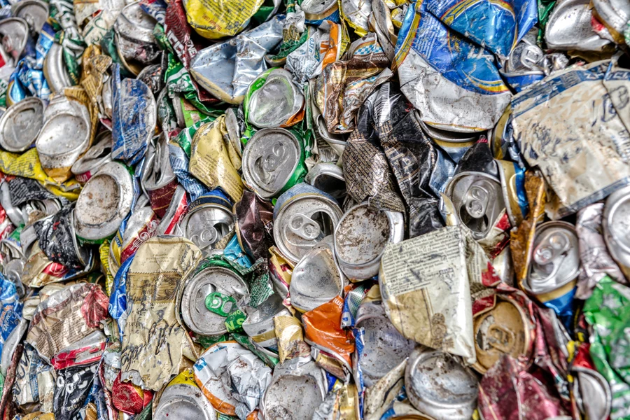 Pressed aluminum cans for recycling