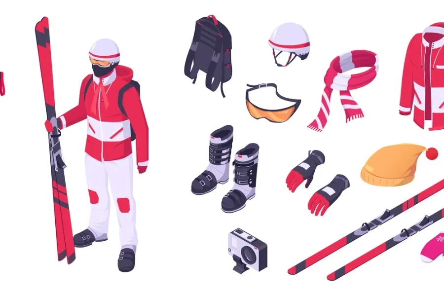 Skier equipment. Active, extreme winter sport