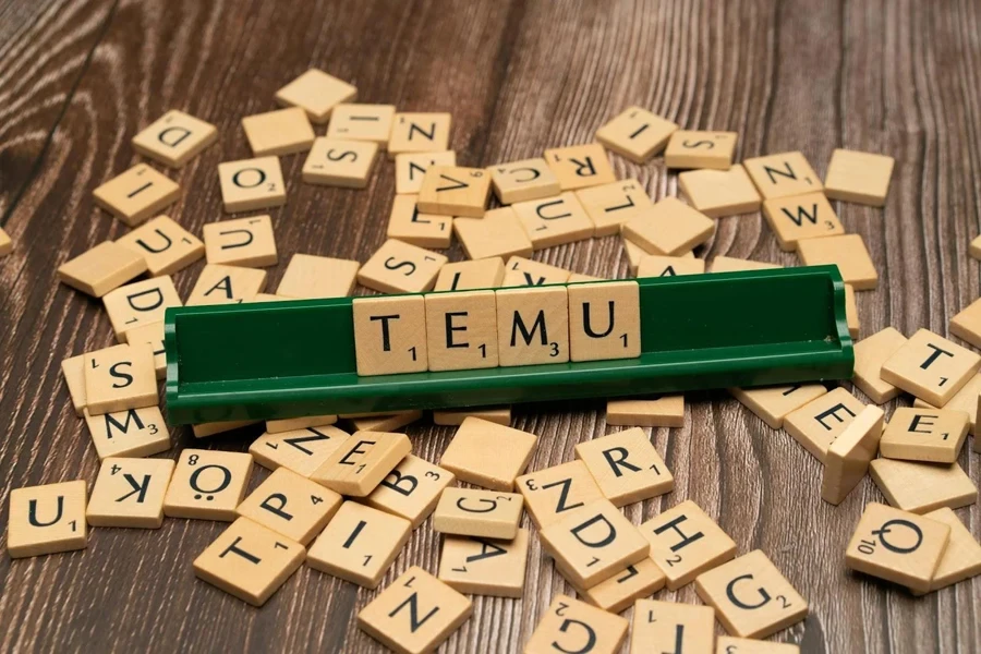 Temu spelled out on word tiles