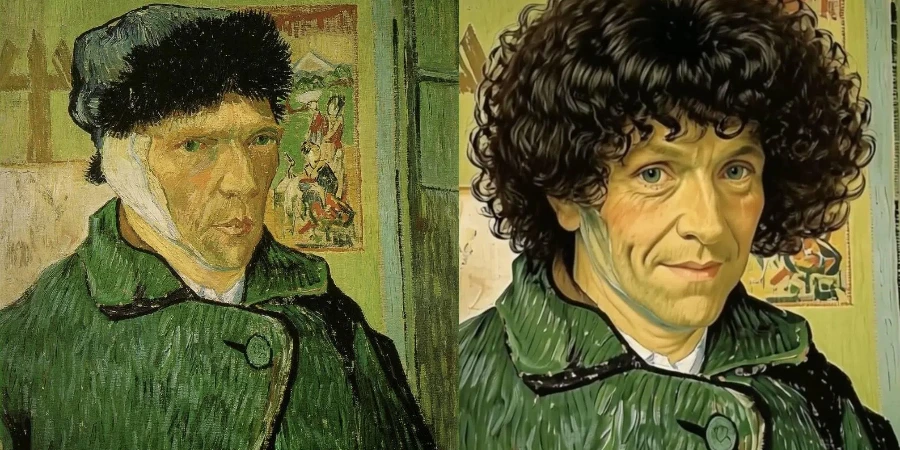 Van Gogh self-portrait with curly hair.