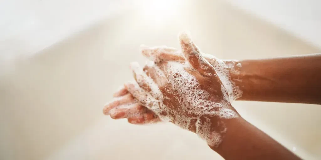 Washing hands soap and water for cleaning