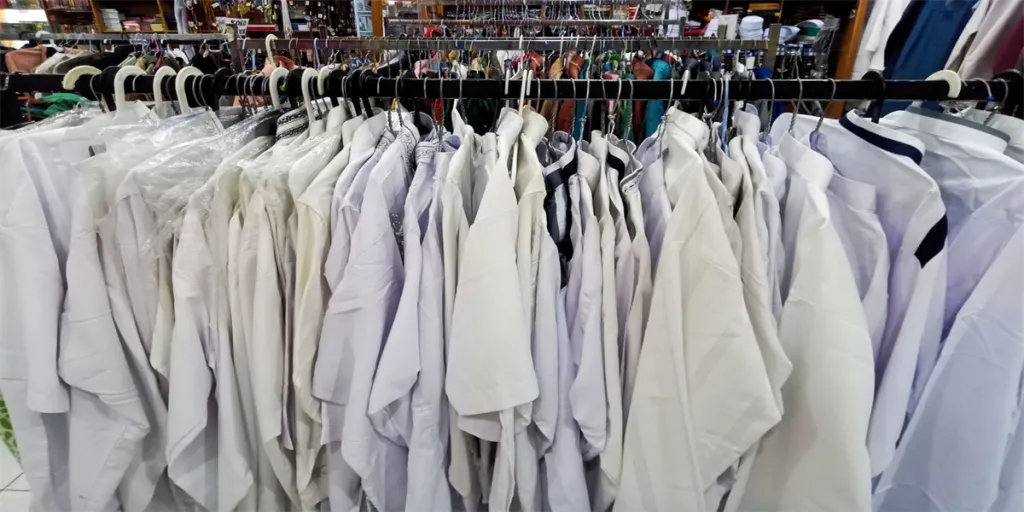 White abaya middle eastern clothing hanging in retail shop