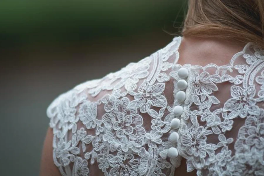 Woman wearing a white lace dress