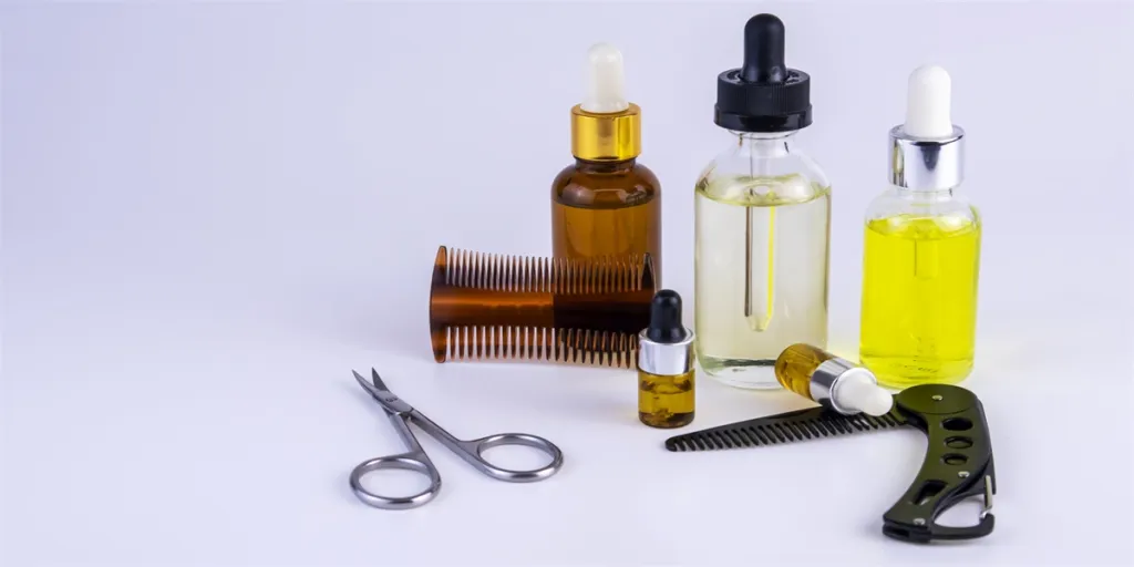 set di cosmetici per la cura della barba su sfondo bianco