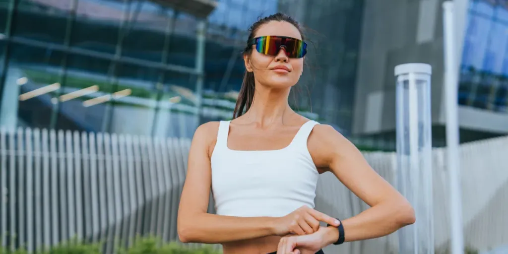 beautiful fit Asian woman in sunglasses