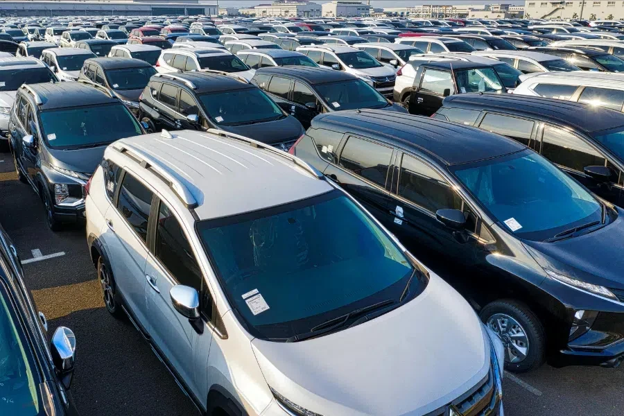 Different car with for car security systems parked on a parking lot