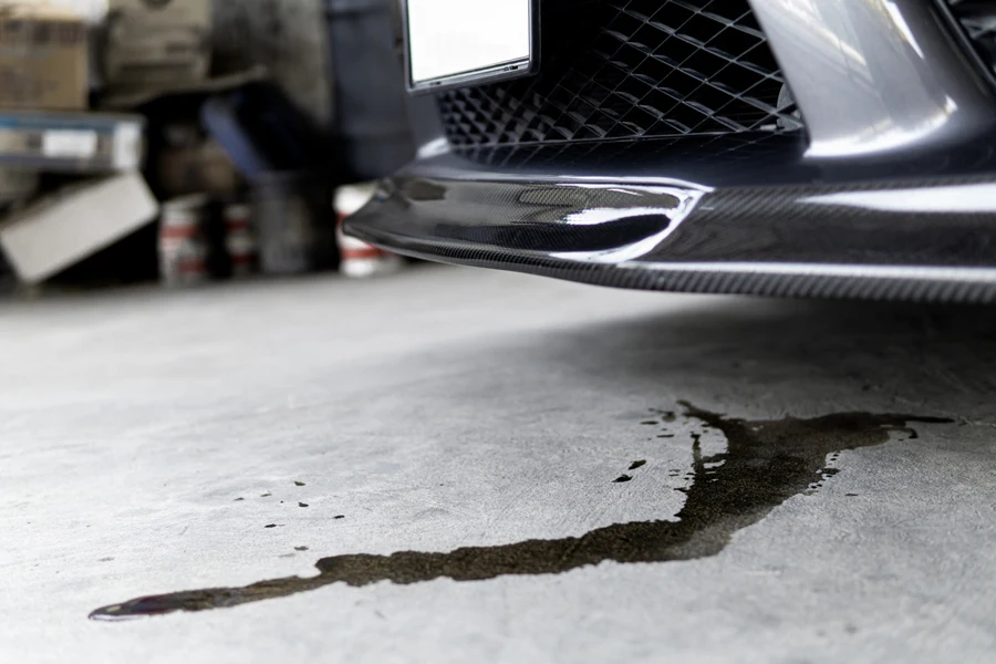 engine oil stains of a car leak