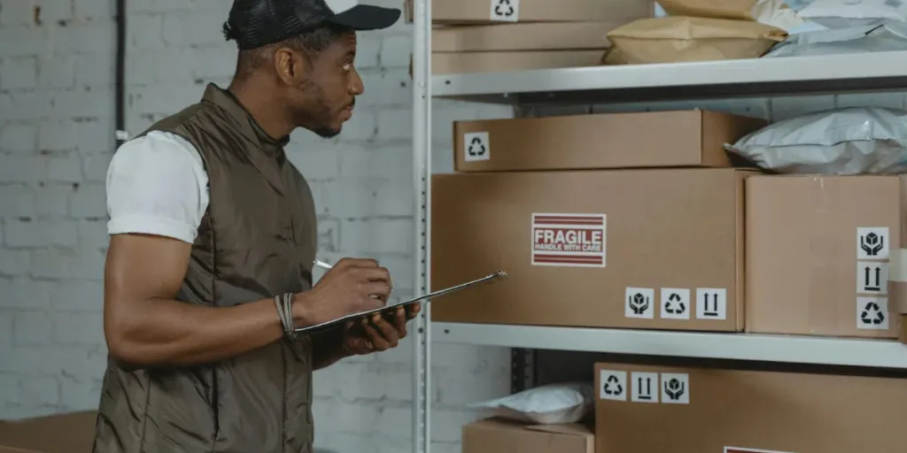 Homem verificando caixas para entrega