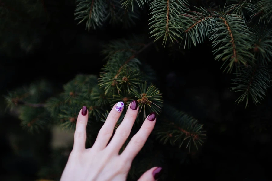 manicure inspired by nature with fir trees