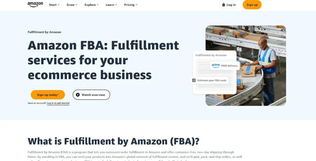 Page de destination officielle d'Amazon FBA