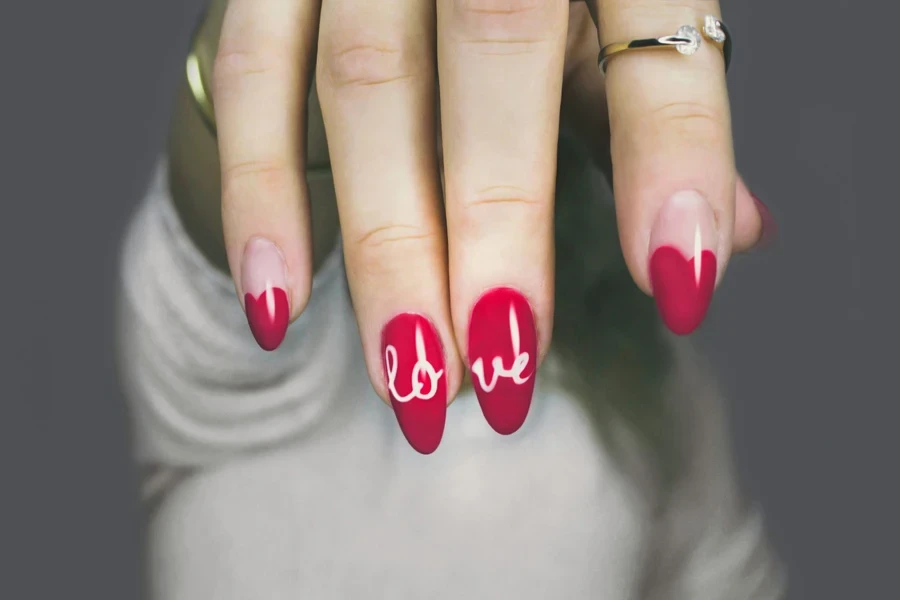 red nails with french and lettering