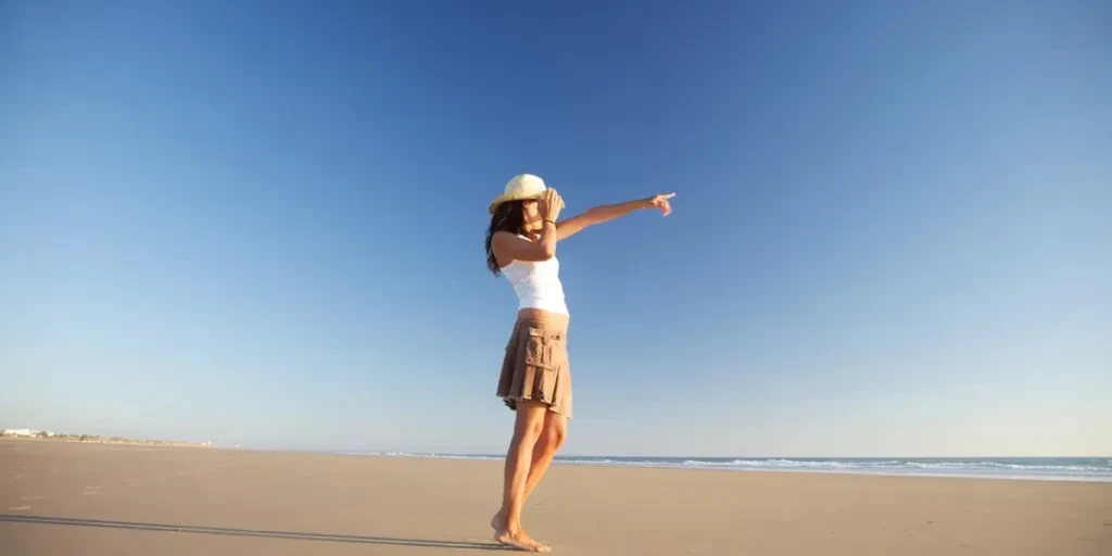 woman at Conil Beach in Cadiz Andalusia Spain