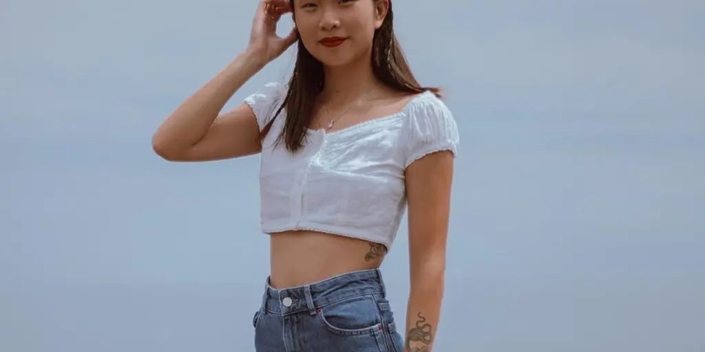 woman, model, casual, pose, jeans, denim, crop top, asian, long hair, face, female, crop top, crop top, crop top, crop top, crop top