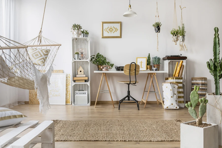 A boho-themed apartment interior