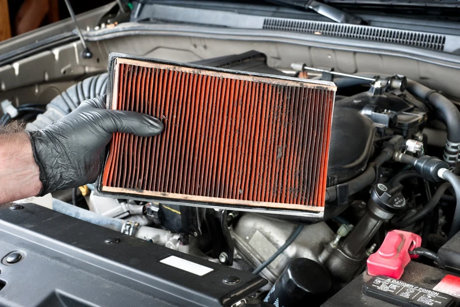 A person holding a dirty air filter