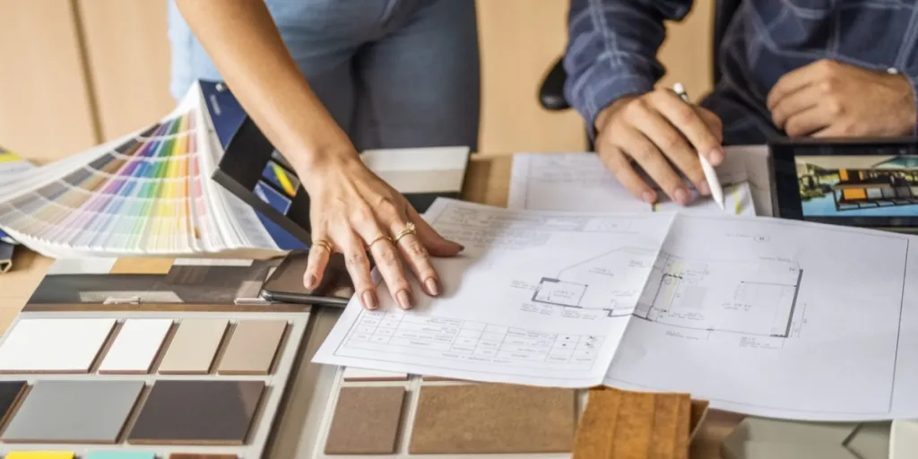 A woman looking at colors and design plan