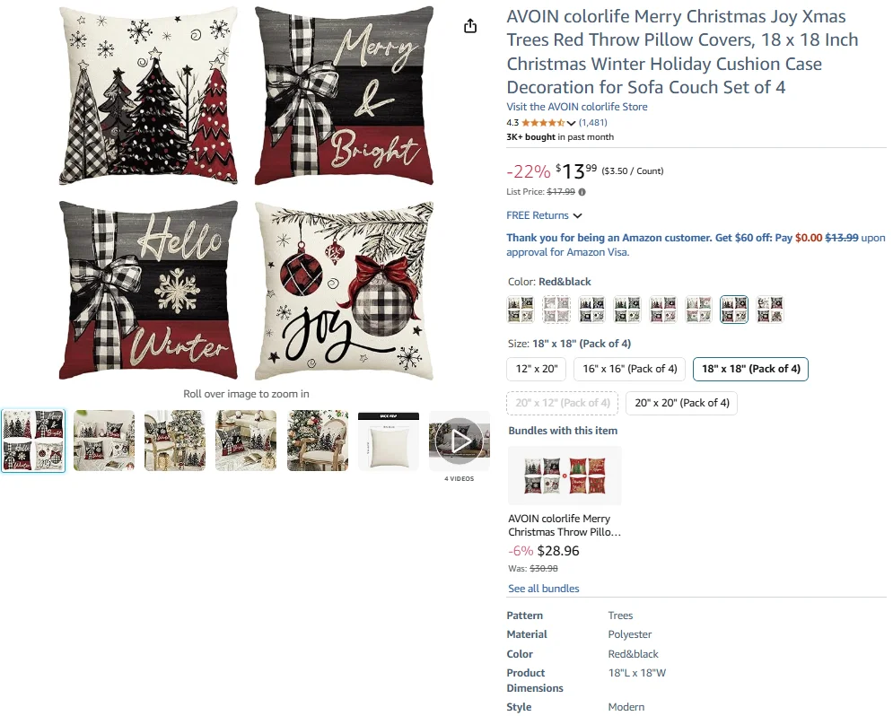 AVOIN colorlife Merry Christmas Joy Xmas Trees Pillow Covers