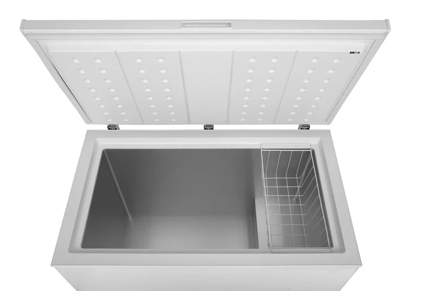 An open mid-sized chest freezer