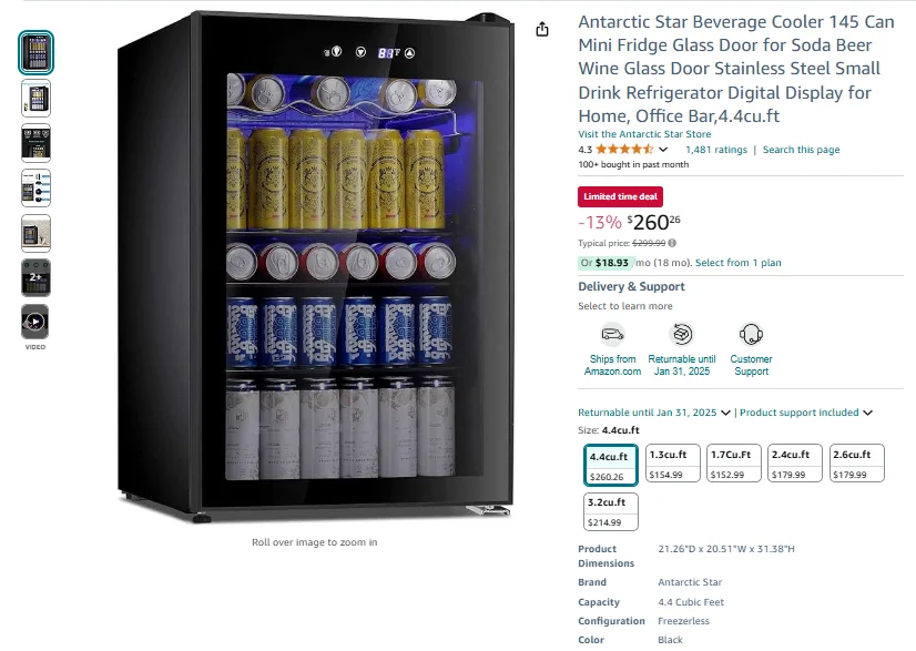 Antarctic Star Beverage Cooler - 145 Can Mini Fridge