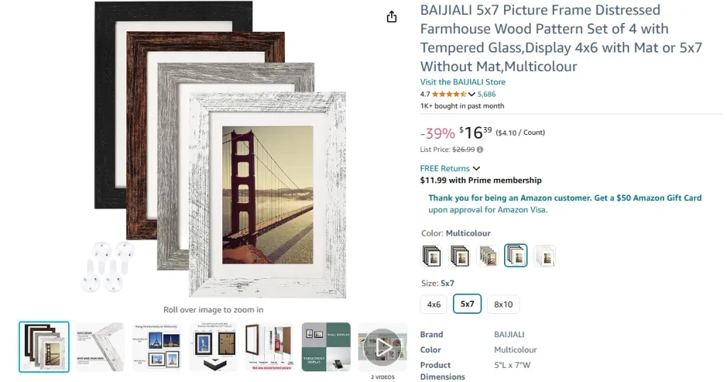 BAIJIALI 5x7 Picture Frame Distressed Farmhouse Wood Pattern