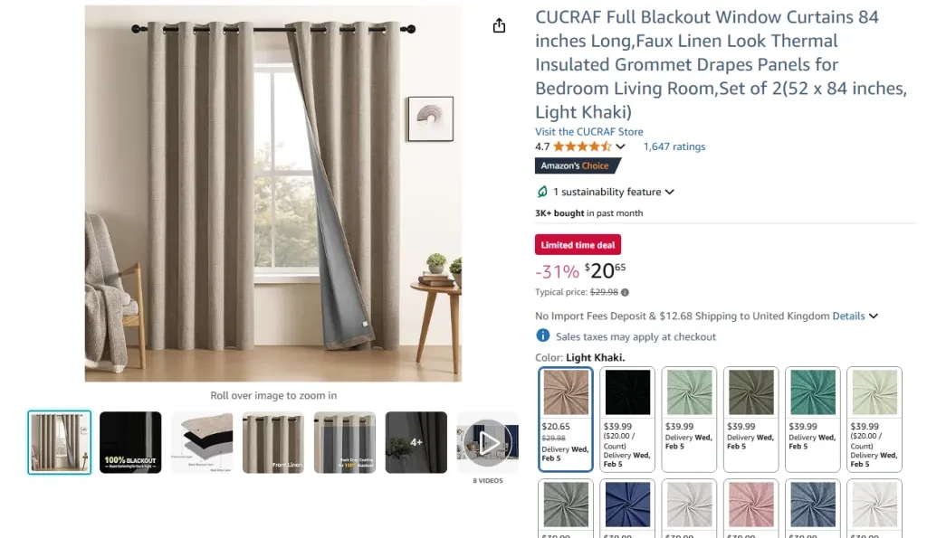 CUCRAF Full Blackout Window Curtains