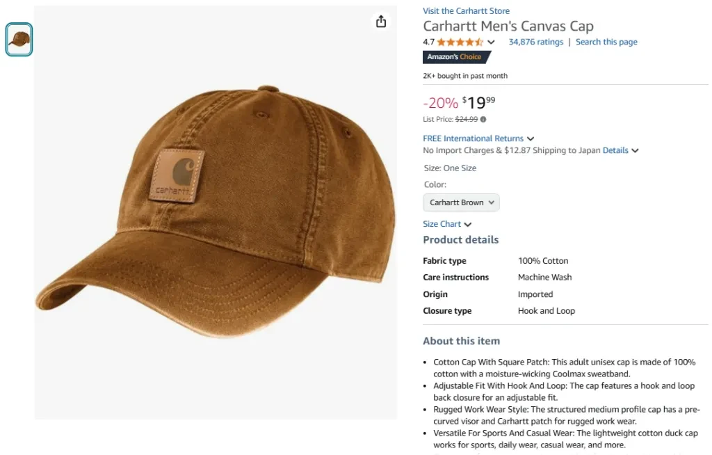 Gorra de lona Carhartt para hombre