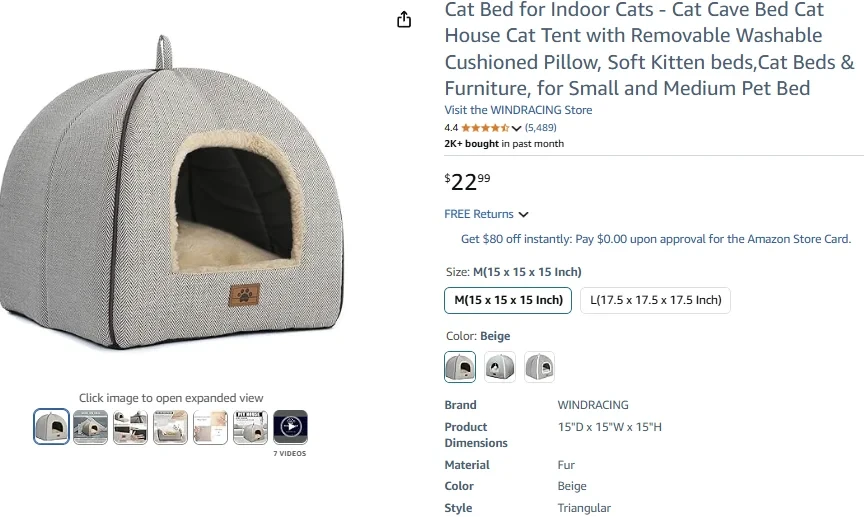 Cat Bed for Indoor Cats - Cave Style