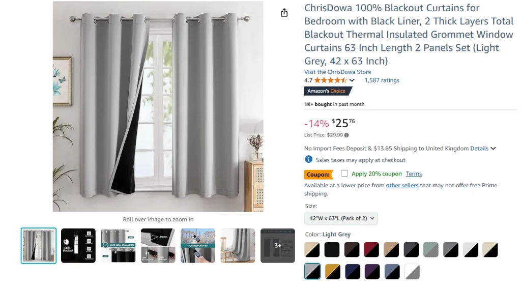 ChrisDowa 100% Blackout Curtains for Bedrooms