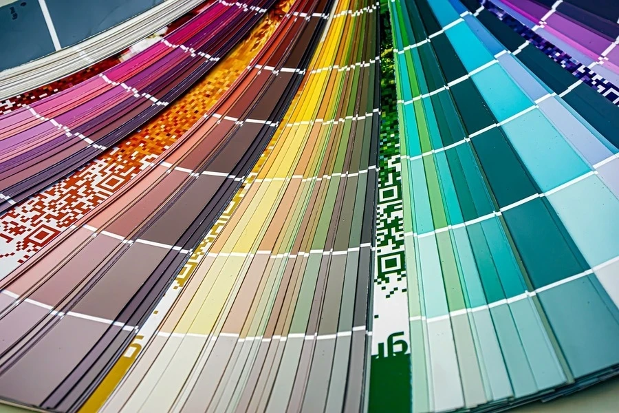 Colors arranged in a catalog