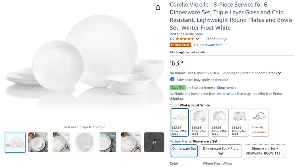 Juego de vajilla Corelle Vitrelle de 18 piezas para 6 personas