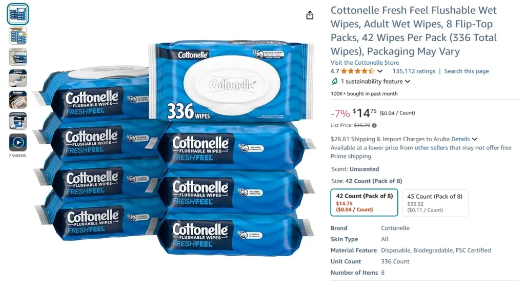 Влажные салфетки Cottonelle Fresh Feel, смываемые водой