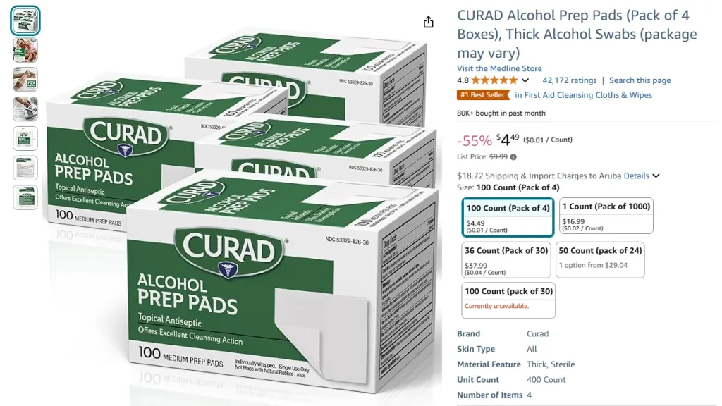 Подготовительные салфетки Curad Alcohol