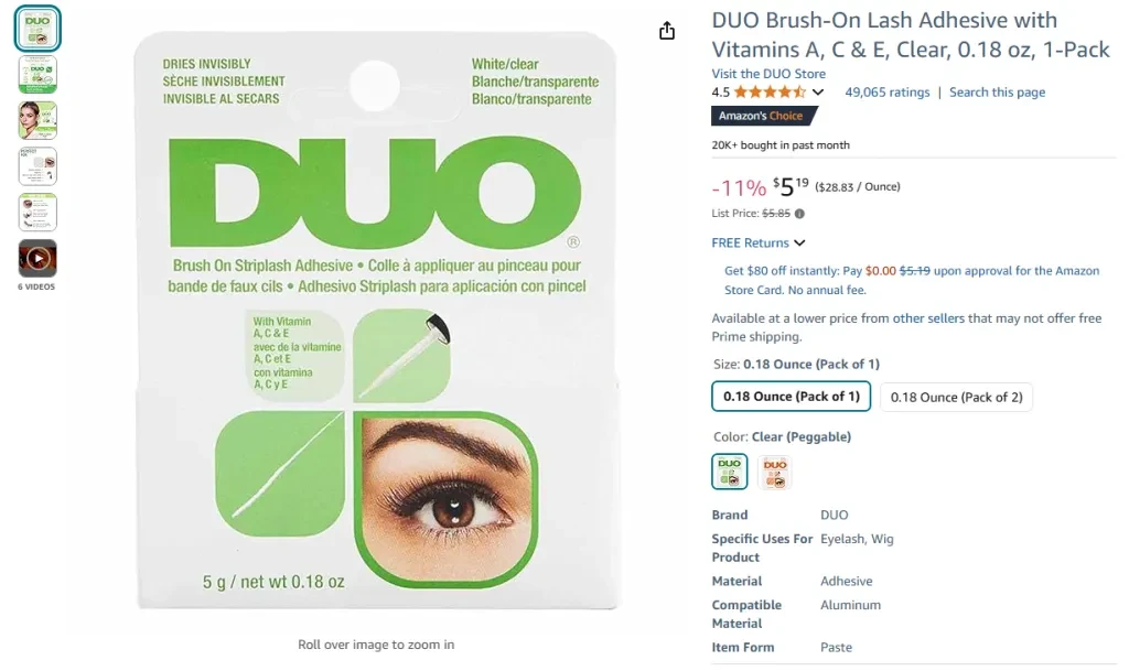 Colle à cils DUO Brush-On avec vitamines A, C et E