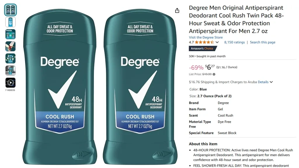 Déodorant anti-transpirant Degree Men Original Cool Rush