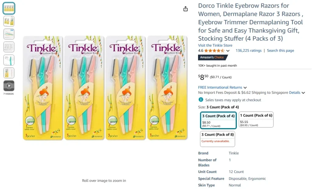 Dorco Tinkle Eyebrow Razors for Women