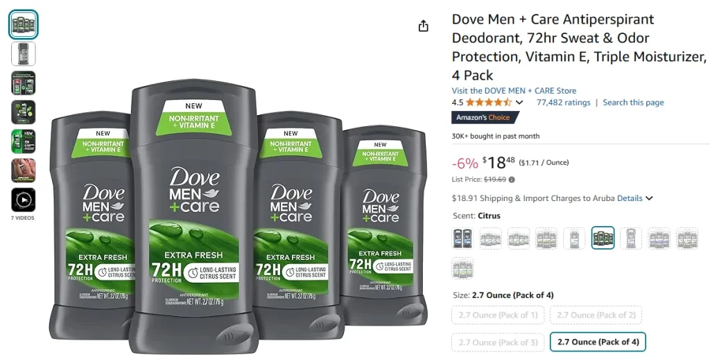 Дезодорант-антиперспирант Dove Men + Care, защита 72 часа