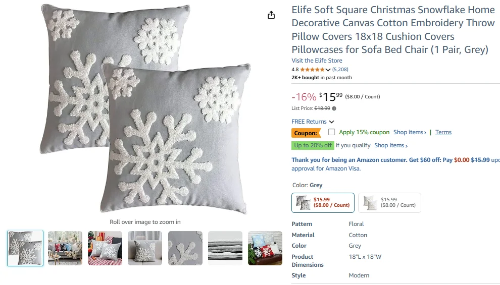 Elife Soft Square Christmas Snowflake Pillow Covers