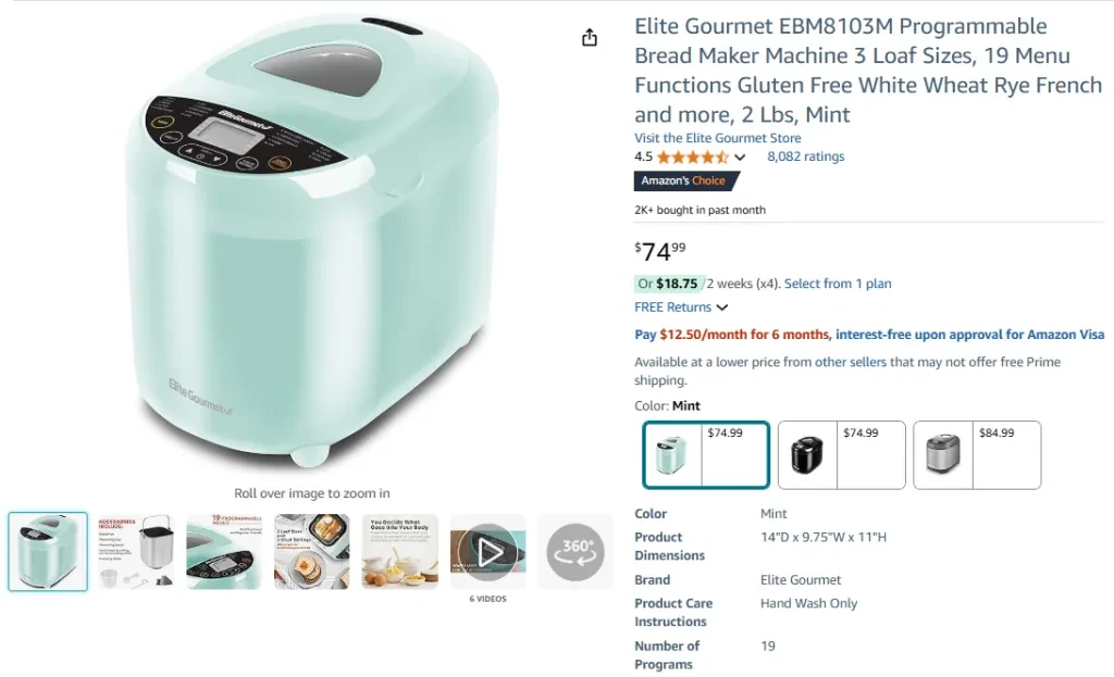 Elite Gourmet EBM8103M Programmable Bread Maker