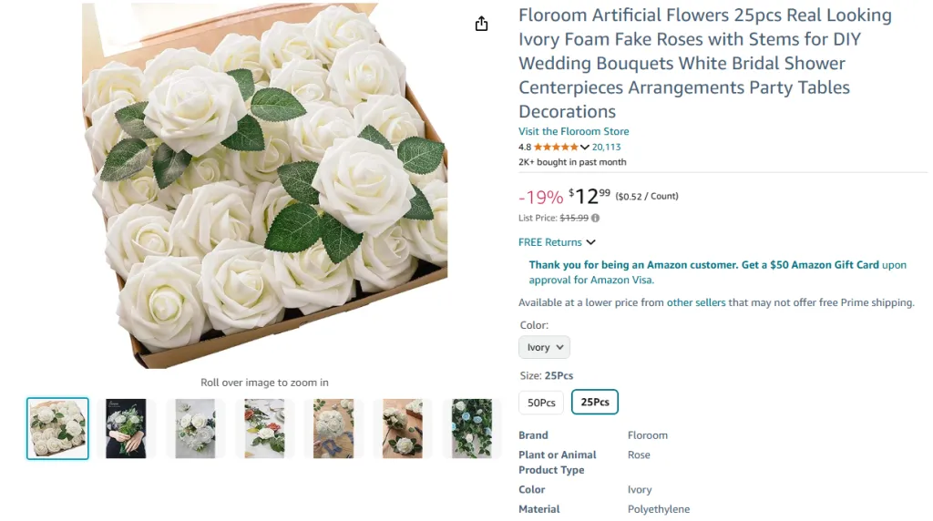 Floroom Artificial Flowers 25pcs Real Looking Ivory Foam Fake Roses